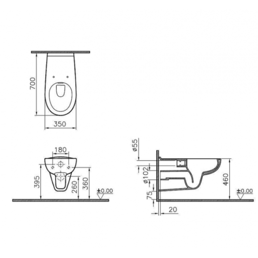 Унитаз подвесной безободковый Vitra CONFORMA 5810B003-6234 с сиденьем Soft Close для людей с ограниченными возможностями